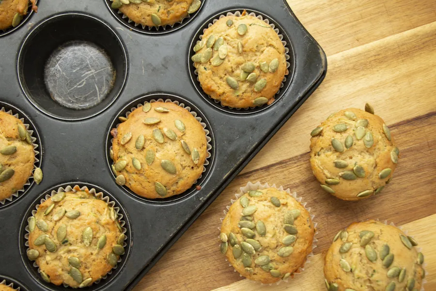 Zucchini Muffins with Pumpkin Seeds